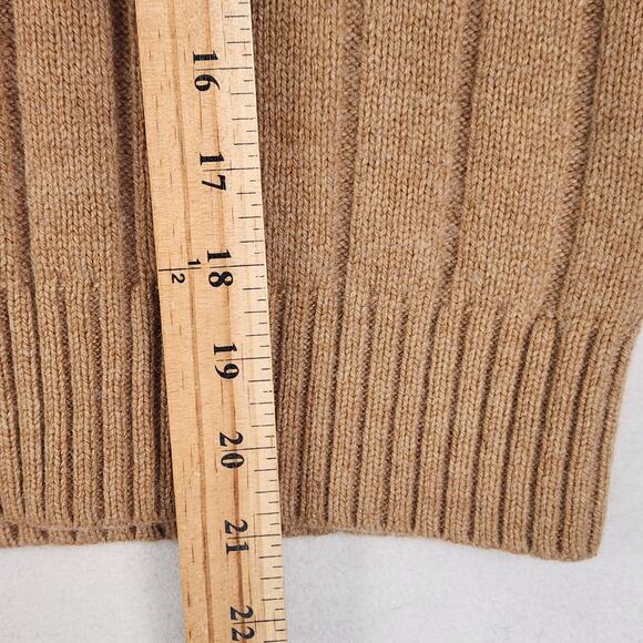 Madewell Tipped V-Neck Oversized Sweater in Tan With Blue V-Neck SZ SM Wool Blnd - Picture 9 of 13